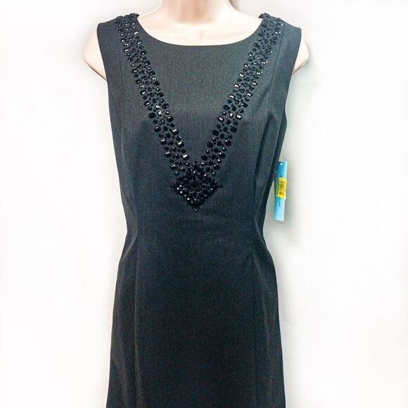 NWT Antonio Melani Charcoal Beaded V Sheath Dress Sz 6 - Picture 3 of 12